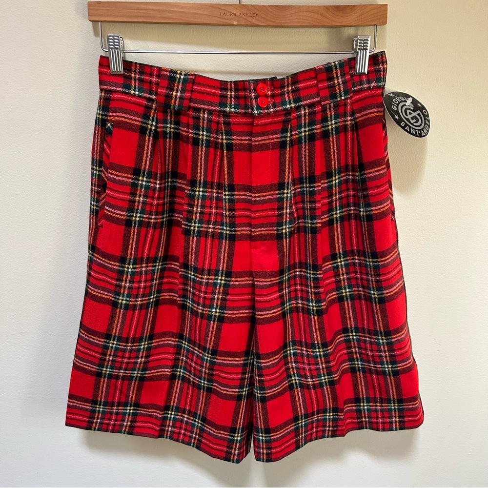 Giorgio Sant’Angelo~ new ~ Red Plaid Wool High Waist Wide Leg Shorts size 10-12*